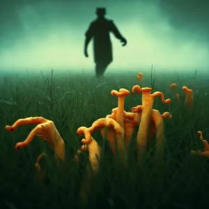 Cordyceps mushroom with a Zombie walking