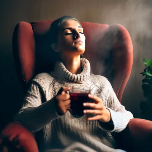 Woman relaxed after drinking kratom tea
