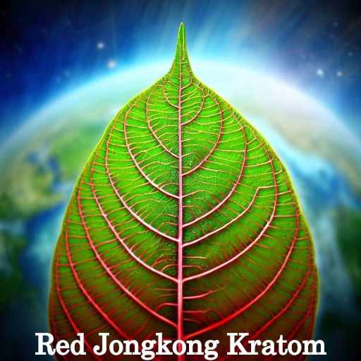 Red Jongkong Kratom leaf with the world in the background