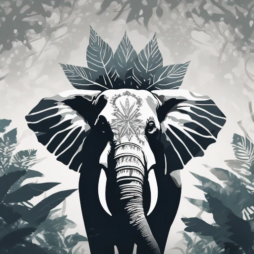 An elephant wearing a headdress of White Jungle Kratom leaves